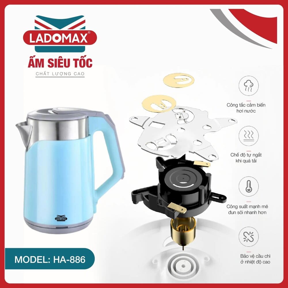 Ấm siêu tốc Ladomax 2.3 Lít HA-886 cao cấp - Ảnh 11