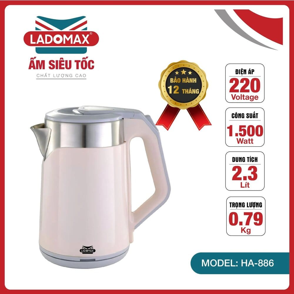 Ấm siêu tốc Ladomax 2.3 Lít HA-886 cao cấp - Ảnh 12