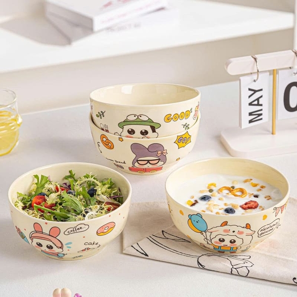 Set 4 bát sứ ăn cơm siêu cute hình hoạt hình size 4.5inch - Ảnh 2