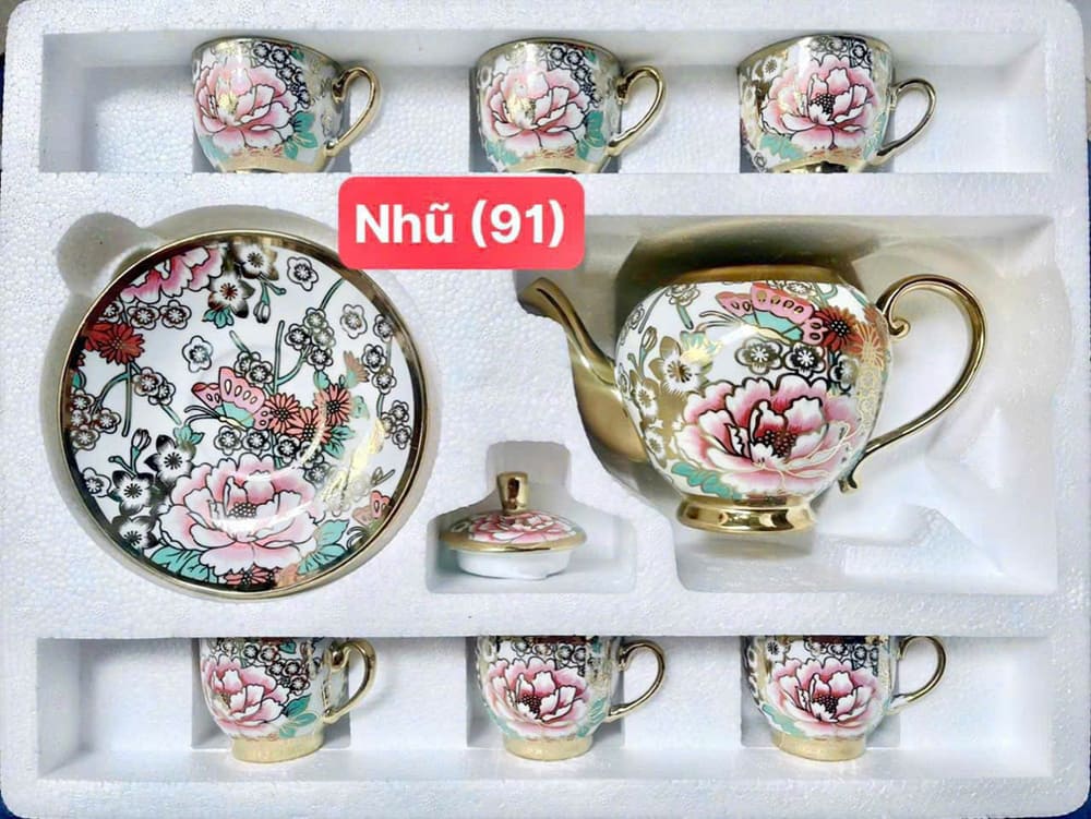 Bộ tách trà hoa văn vàng nhũ hoa cao cấp - Ảnh 10