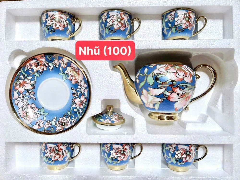 Bộ tách trà hoa văn vàng nhũ hoa cao cấp - Ảnh 11