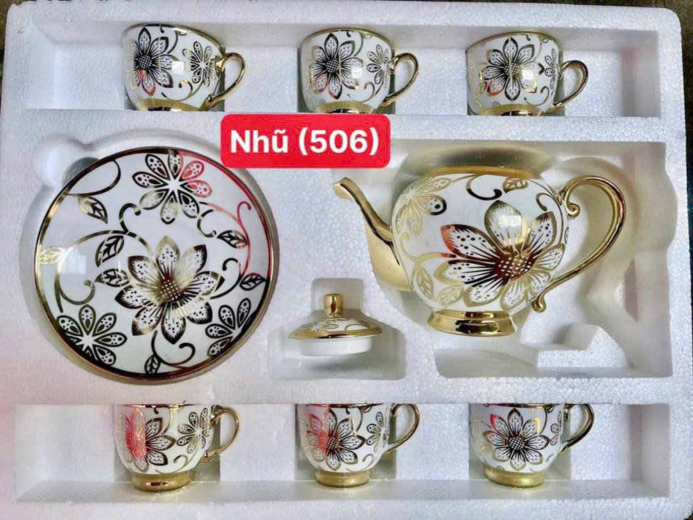 Bộ tách trà hoa văn vàng nhũ hoa cao cấp - Ảnh 13