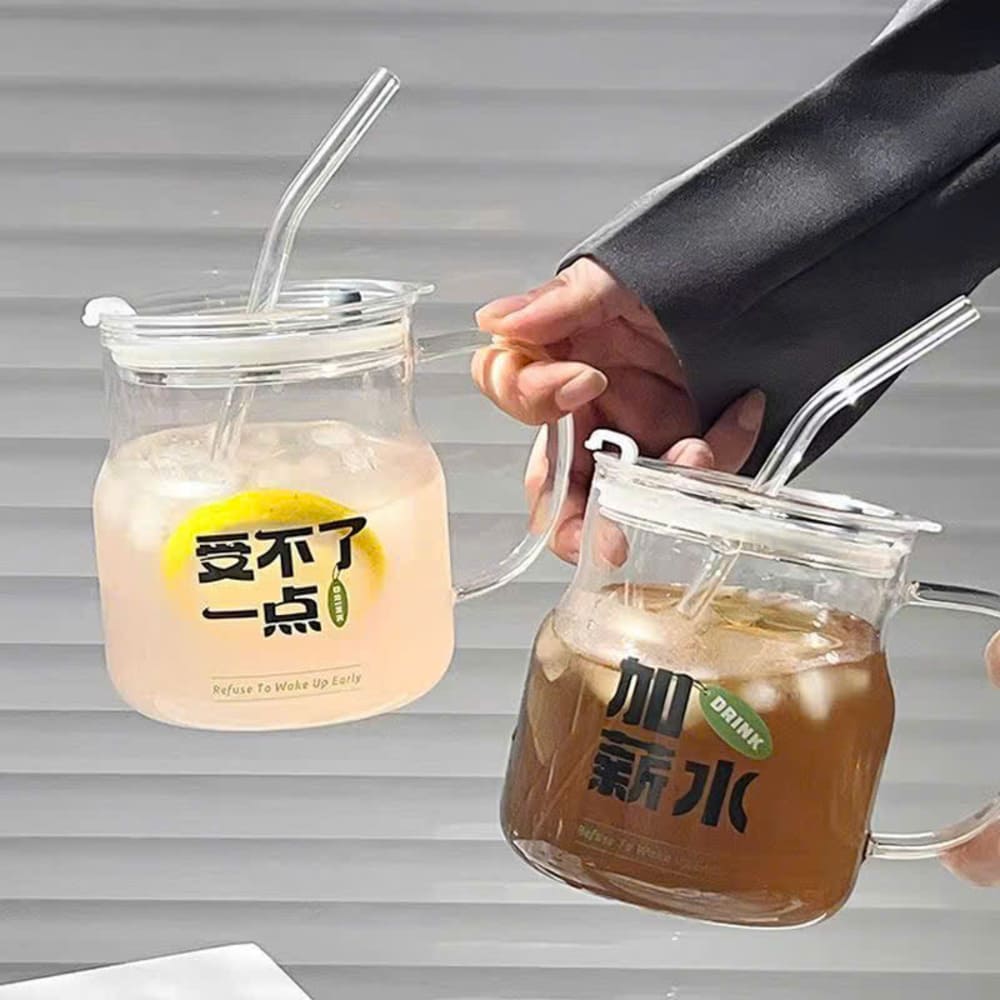 Cốc uống nước thuỷ tinh có tay cầm và ống hút 500ml - Ảnh 9