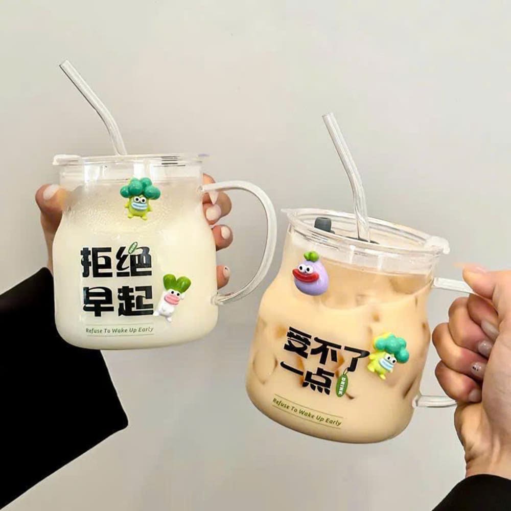 Cốc uống nước thuỷ tinh có tay cầm và ống hút 500ml - Ảnh 11