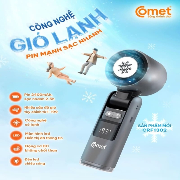 Quạt sạt cầm tay Comet CRF1302 màn hình Led 199 cấp độ gió tùy chỉnh - Ảnh 2