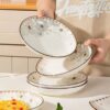 Đĩa sứ hoạ tiết hoa dừa trắng size 9inch