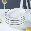 Đĩa tròn sứ vân dọc trắng viền đen size 22cm số 9 - Ảnh 3