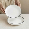 Đĩa tròn sứ vân dọc trắng viền đen size 22cm số 9 - Ảnh 5