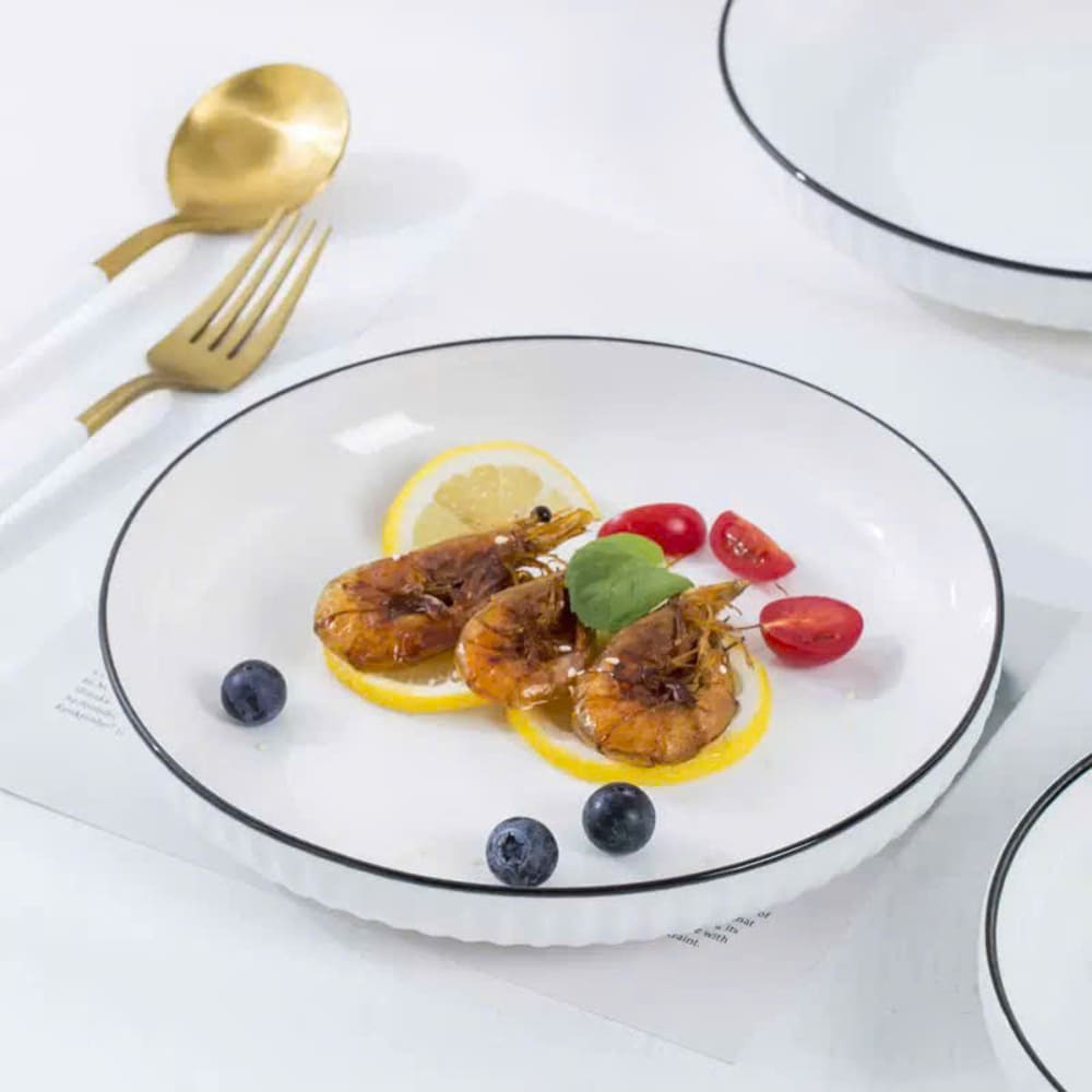 Đĩa tròn sứ vân dọc trắng viền đen size 22cm số 9 - Ảnh 10