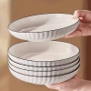 Đĩa tròn sứ vân dọc trắng viền đen size 22cm số 9 - Ảnh 7