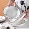 Đĩa tròn sứ vân dọc trắng viền đen size 22cm số 9 - Ảnh 8