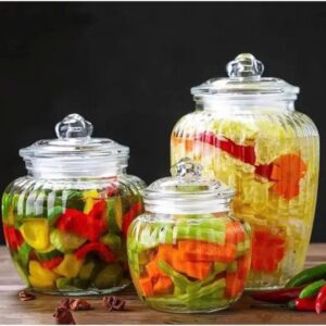 Alternative view of Hũ thủy tinh sọc đựng thực phẩm nắp đậy hình trái bí 2200ml
