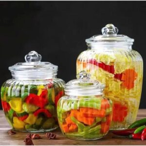 Hũ thủy tinh sọc đựng thực phẩm nắp đậy hình trái bí 2200ml