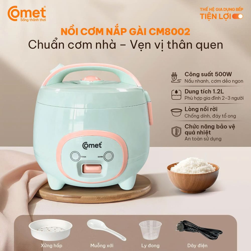 Nồi cơm điện nắp gài Comet CM8002 1.2L - Ảnh 9