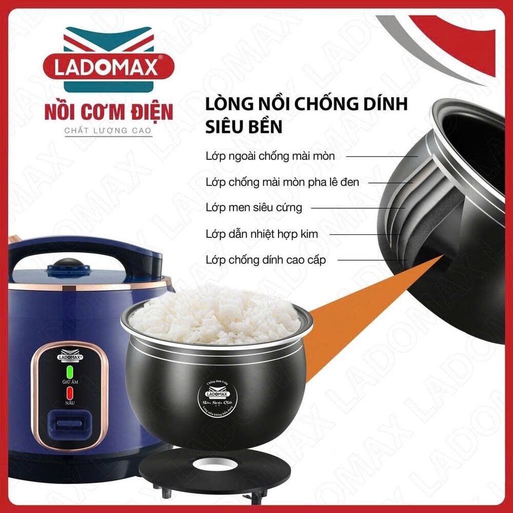 Nồi cơm điện nắp gài Ladomax 1.8 Lít HA-7518 - Ảnh 10