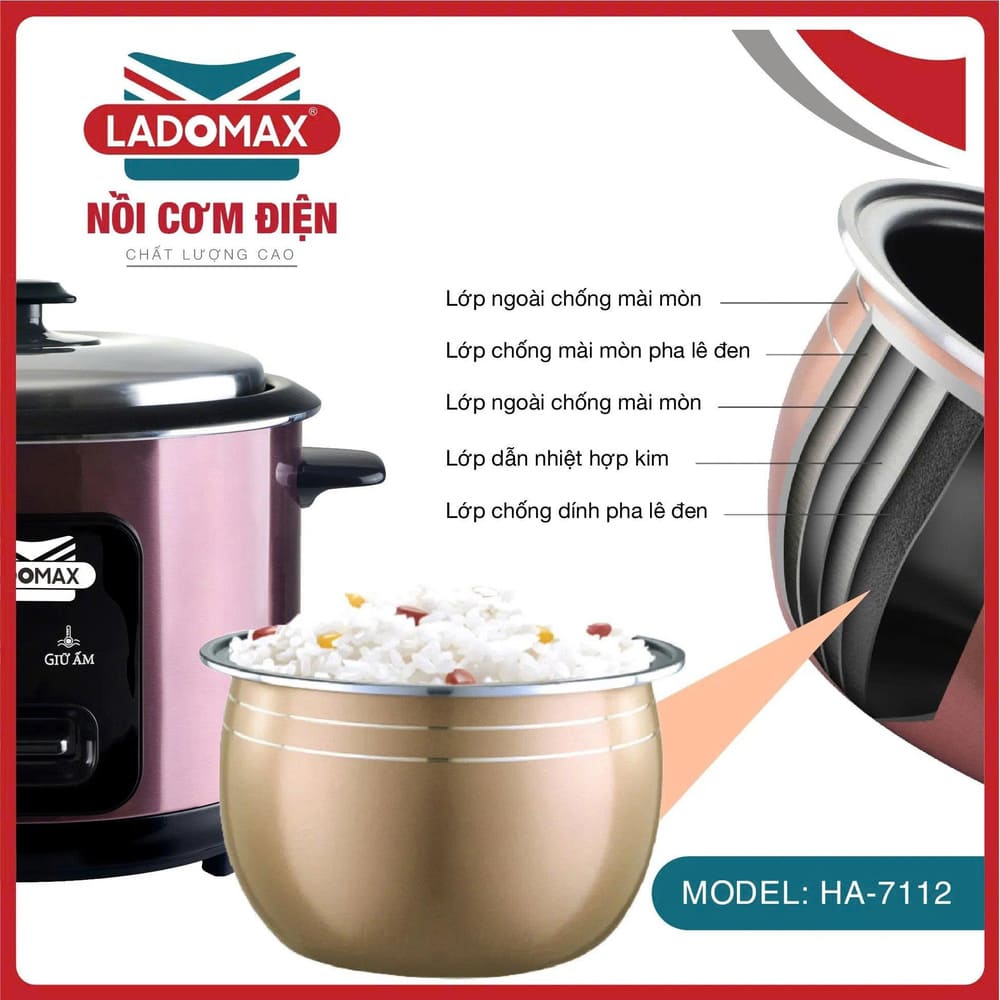 Nồi cơm điện nắp rời Ladomax 1.2 Lít HA-7112 - Ảnh 9