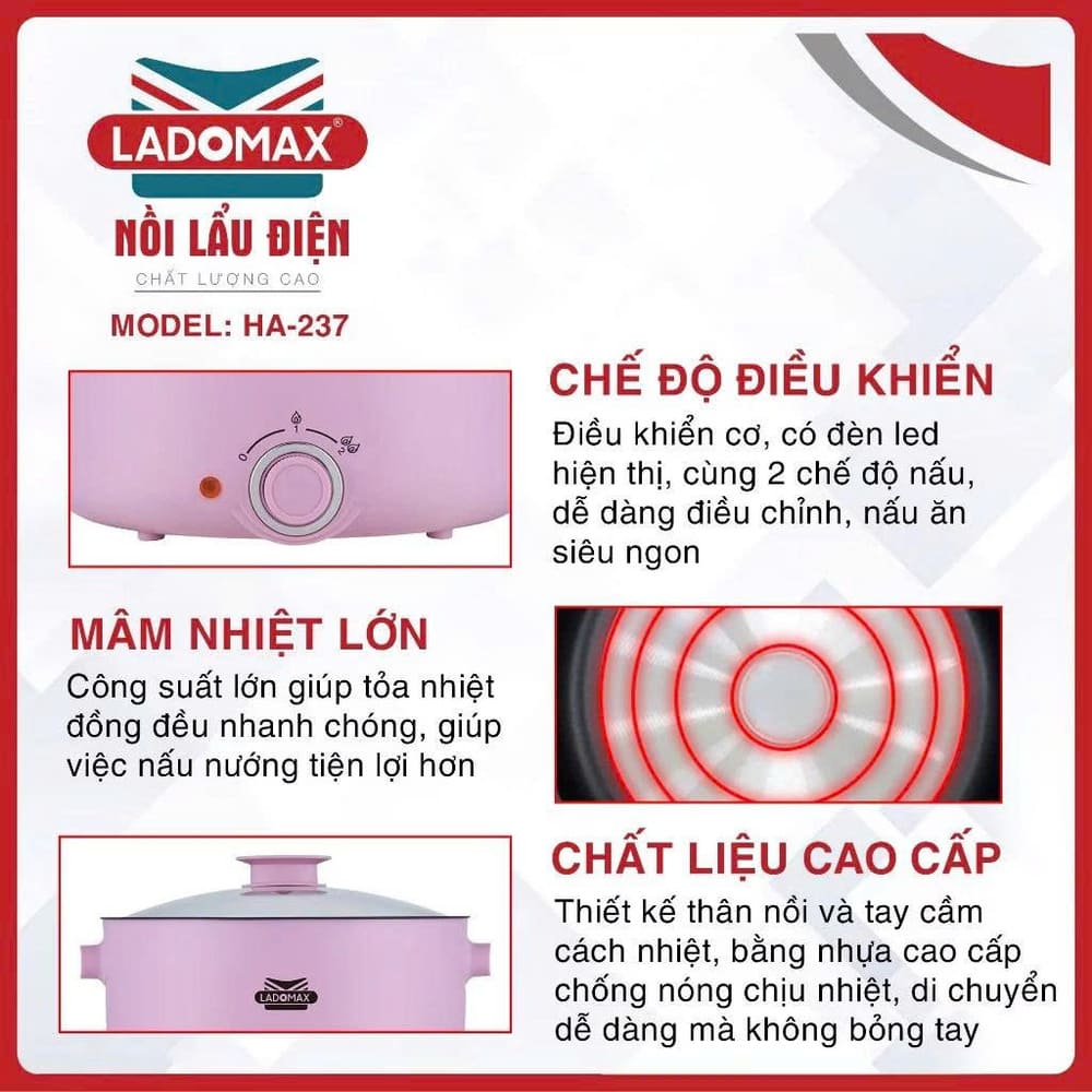 Nồi lẩu điện đa năng Ladomax 4 Lít HA-237 - Ảnh 11