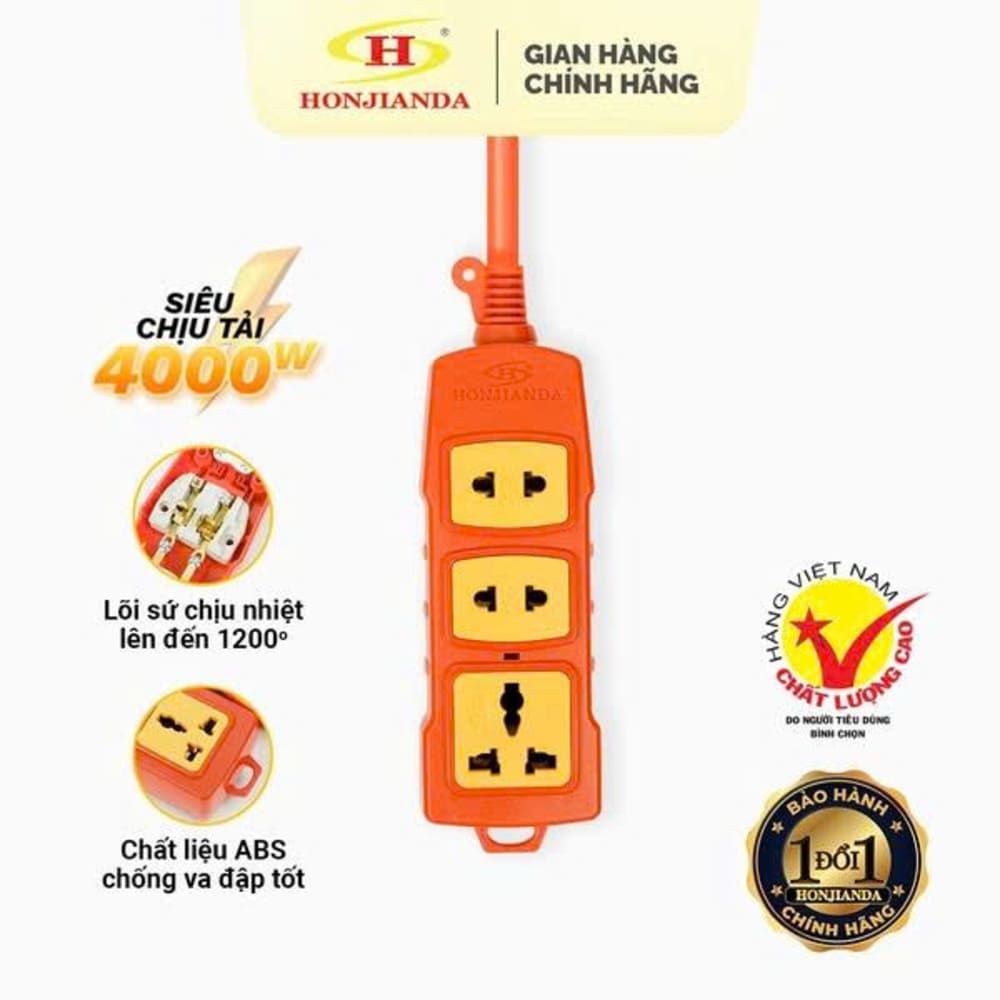 Ổ cắm điện màu cam chịu nhiệt 3 ổ cắm HJD CN3D-4000W - Ảnh 9