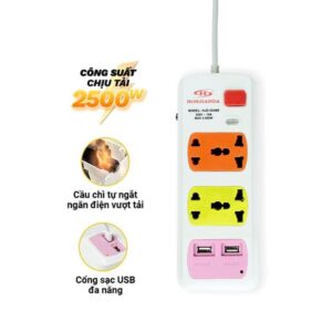 Ổ cắm điện có cầu chì tự động 4 lỗ dây 3m HJD 0236B-2U-3