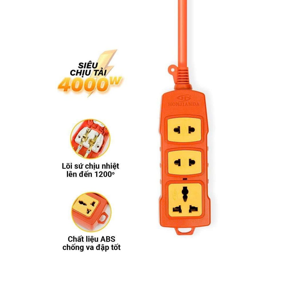 Ổ cắm điện màu cam chịu nhiệt 3 ổ cắm HJD CN3D-4000W - Ảnh 10