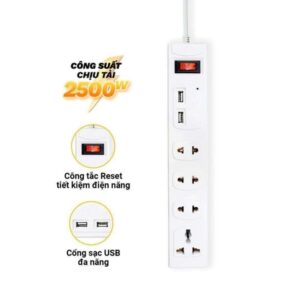 Alternative view of Ổ cắm điện chịu nhiệt 4 ổ cắm + 2 USB dây 3m HJD 0114R-2U