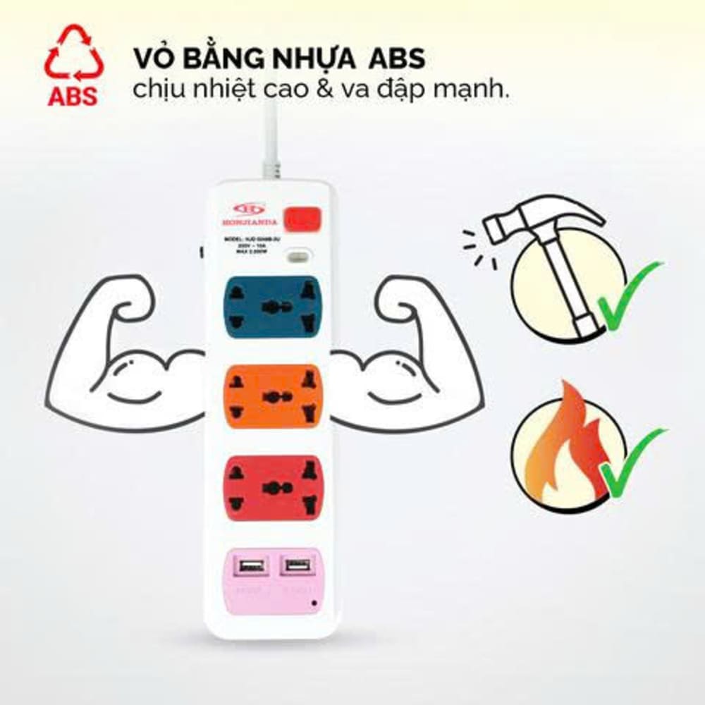 Ổ cắm điện có cầu chì tự động 6 lỗ + 2USB dây 3m HJD 0248B-2U - Ảnh 12
