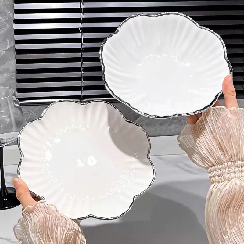 Đĩa sứ trắng viền đen hình hoa mai sang trọng số 6 - Ảnh 11